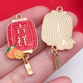 DIY Chinese New Year red enamel lantern pendant with golden Jixiang greeting charm - Orange Lucky Lantern
