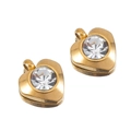 Golden heart pendant with clear crystal gemstone, stainless steel jewelry charm - Heart / White