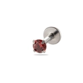 Piercing-Stecker aus Titan mit dunkelrotem Zirkon und flacher Basis auf weißem Grund - 2,5 mm Zirkon / Silber-Roter Zirkonia