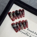 Gothic handmade press-on nails with dark red gradient, 3D butterfly and metal charms - XS / 2019-Extra Long Coffin
