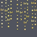 Glittery champagne gold Eid hanging decorations with crescent moon and star garlands - Gold Card Eid Letters