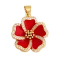 Golden flower pendant with red enamel petals and white zircon stones in five-petal design - Gold Rhinestone Inlaid Red Flower