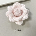 Pink tweed houndstooth camellia flower brooch pin with elegant vintage fabric texture - Pink