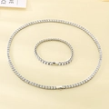 Silver stainless steel tennis necklace and bracelet set with round cut cubic zirconia - 4mm-Bracelet 20cm / Steel