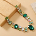 French vintage necklace with green and yellow crystals on gold chain link - Green KC Gold