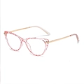 Cat eye glasses frame in transparent pink floral pattern with gold metal temples - Transparent Pink Gold Frame Anti-blue Light