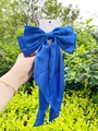 Large royal blue satin bow hair clip with long streamers and elegant spring fastener - Scarf Bow / Sapphire Blue