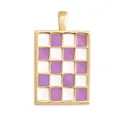 Rectangular gold-plated pendant with purple and white checkered enamel finish - ABG0615-Lavender Checkerboard (Rectangle)