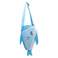 Blue shark-shaped mesh beach bag for kids with adjustable strap and cartoon fin detail - Blue