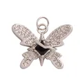 Silver butterfly pendant with white zircon wings and central black square gemstone - Black Zircon Butterfly-White Gold