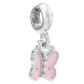 Pink enamel butterfly charm in silver finish for DIY jewelry bracelets and necklaces - Pink Butterfly Pendant (001)