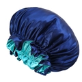 Gorro de dormir extra grande de satén de doble capa en azul marino y azul claro con encaje - Azul marino