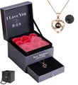 Rose gold heart projection necklace with 100 languages in a luxury rose gift box set - Rose Gold Heart Necklace and Rose Gift Box