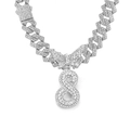 Silver cuban chain necklace with rhinestone butterfly connector and figure 8 pendant - Silver Letter S