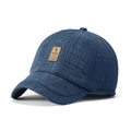 Dunkelblaue gesteppte Winter-Baseballkappe für Herren mit Ohrenschützern und Lederetikett - Marineblau
