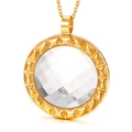 Gold plated stainless steel necklace with a large faceted crystal pendant in round shape - Gold Round Clear Faceted Crystal Style (KP52163-K)