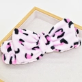 Pink leopard print plush sponge headband for skincare and makeup with bow knot detail - Purple Leopard Bow Hairband (116#)