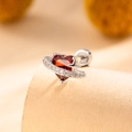 Silver heart and star surgical steel screw back earring with red gemstone and crystals - Pomegranate Red (Single Piece)