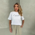 Λευκό βαμβακερό t-shirt με μαύρο τύπωμα it is well with my soul και χακί παντελόνι - S / Λευκό