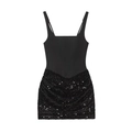 Slim fit black sequin mini dress featuring a square neck and unique V-shaped waist patchwork - S / Black