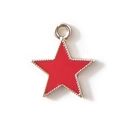 Star-shaped red enamel charm pendant with silver beaded edge detail for DIY jewelry - Red Gold Plated