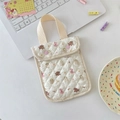 Detailed close-up of quilted cotton phone pouch with cute cartoon bear and rabbit patterns - Puppy Bear
