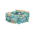 Bohemian multi-layer turquoise bead bracelet with gold metal accents on white background - Blue