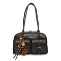 Borsa bowling vintage in pelle nera con ciondoli multipli e dettagli in bronzo - Con Ciondolo / Nero
