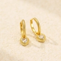 Gold heart drop earrings with clear center stone and twisted rope hoop design - 925 Silver / Gold