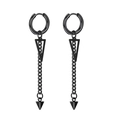 Punk black titanium steel earring with hollow triangle, chain, and spike pendant - Style 13 Black Single