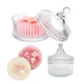 Pink and white plush powder puffs with bow and embossed glass storage jar set - Glass Jar Set / 1 Pink + 1 Beige