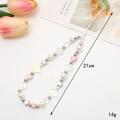 Cartoon bead phone lanyard with pink pearls and silver star charms 21cm 14g - K3964 Five-pointed Star Four-leaf Flower Phone Chain