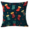 Dunkelblauer Weihnachts-Kissenbezug mit festlichen Socken- und Geschenkmustern - Dunkelblaue Weihnachtssocke Geschenkbox (CDR354-4) / 45x45cm Einseitig Ohne Füllung