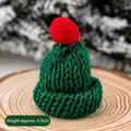 Set of 5 mini Christmas knitted hats in dark green with red pompoms 4.5cm height - Mini Knitted Hat Green Hat Red Ball 5Pcs