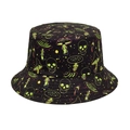 Chapeau bob extérieur avec motifs néon de crânes et champignons sur fond noir - M (56-58cm) / Imprimé Crâne Noir