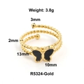 Detail view of gold butterfly ring with twisted band showing 13mm size and 3.8g weight - Black Butterfly Twist Style (R5324-Gold)