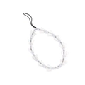 Detail of white pearl beads and transparent butterfly pendant on a handmade phone strap - White Pearl Butterfly Shape