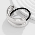 Detail of vintage double-layer curved silver metal hairpin with black elastic hair tie - Double Layer Curved Style / Silver