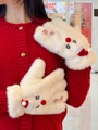 Guanti termici in peluche bianco con simpatico design a pupazzo di neve per coppie - Guanti a 5 dita / Guanti da Babbo Natale a Cinque Dita Bianchi