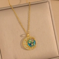 18K gold plated stainless steel crescent necklace with abalone shell and star pendant - 571 Abalone Shell Star Moon Rotatable Necklace