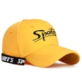 Bright yellow baseball cap with Sports embroidery and a contrast logo ribbon strap - Adjustable / Yellow