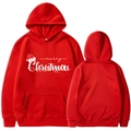 Red Christmas hoodie with Merry Christmas print and kangaroo pocket for couples - Red