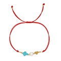 Cross and heart pearl red string bracelet with adjustable weave for minimalist summer style - Red