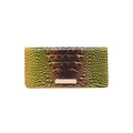Long faux crocodile leather wallet in gradient green and brown with gold metal plate - Brown + Goldfish Orange