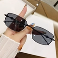 Modern rectangular black sunglasses with dark lenses and minimalist metal frame - Black Frame Grey Lens