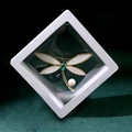 Golden dragonfly brooch with green gemstone and pearl in a white floating display box - XZ184-Dragonfly Pearl-Boxed