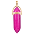 Pink hexagonal crystal column pendant with elegant golden metal clasp connector - Rose Red Jade / Gold Cap Hexagonal Pendant