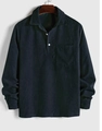 Detalle de textura de pana azul marino y bolsillo en el pecho de camisa casual para hombre - S / Tops / Azul marino