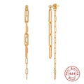Golden S925 sterling silver tassel chain earrings with minimalist asymmetric dangle - Heart Long Tassel