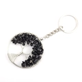 Detailed view of Tree of Life keychain featuring black natural crushed stone and silver wire - Black Crystal